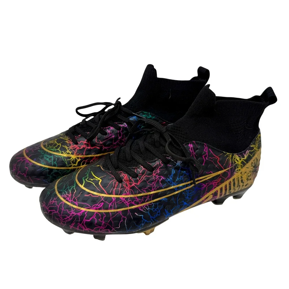 Mens High Top Soccer Cleats Black Multi Color Lightning Graphic Men's 7 1/2